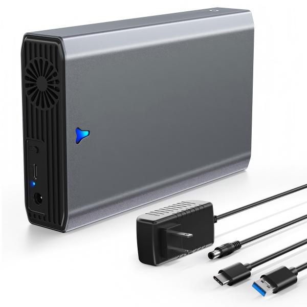 SAS to USB 3.0 Adapter, 2.5/3.5 Inch SAS/SATA SSD HDD Docking Station, Tool‑Free External Enclosure with Cooling Fan & 12V/2A Power Adapter, Support up to 24TB
